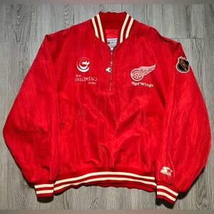 80s STARTER Detroit Red Wings NHL, hockey pullover quarter zip jacket vintage XL